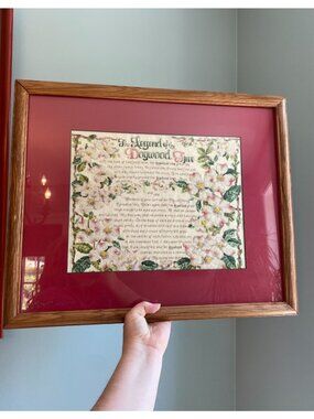 Cross Stitch "The Legend Of The Dogwood Tree" With Oak Frame & Burgundy Matting